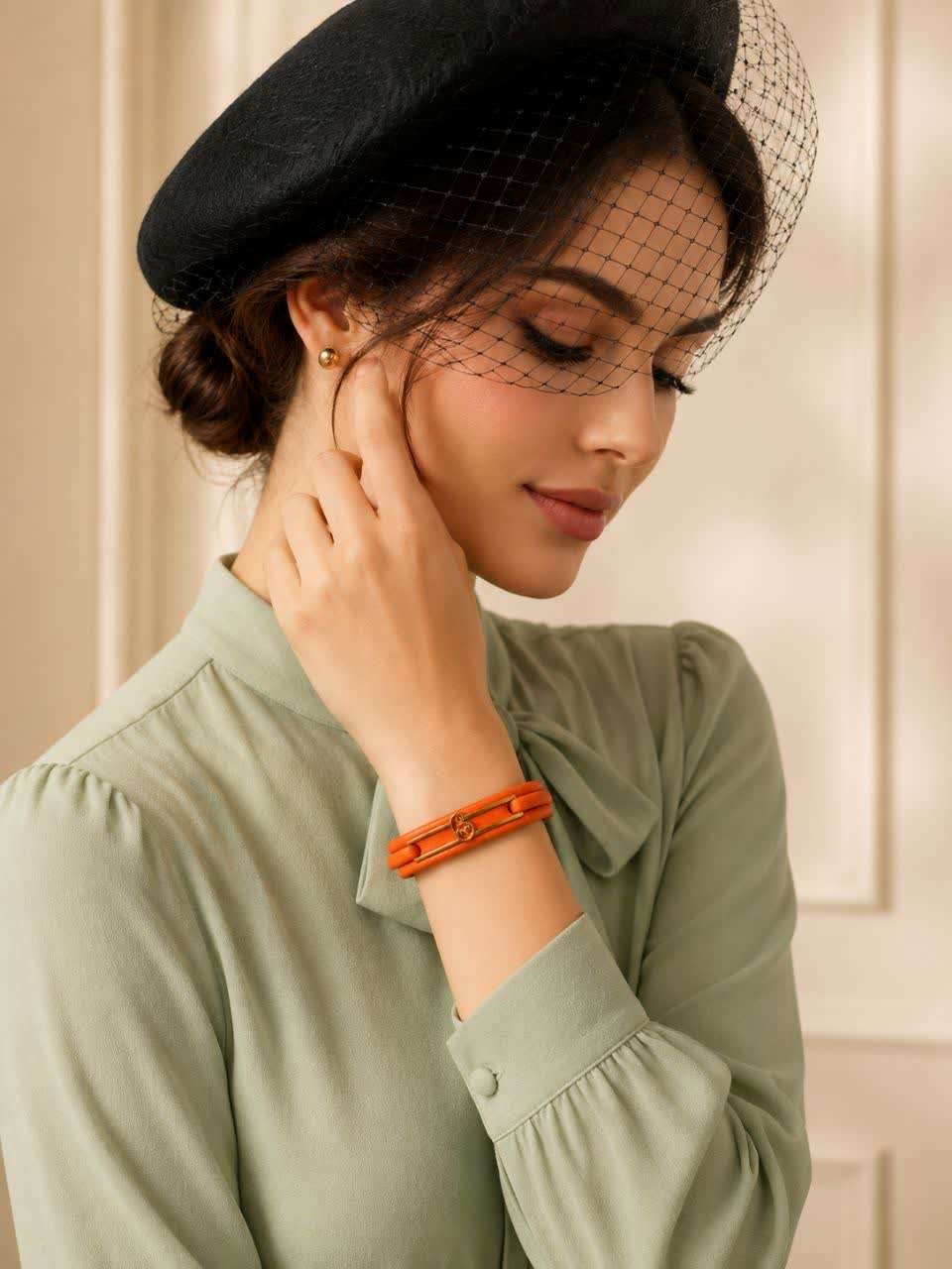 نارنجی-optimized دستبند چرم - Image 1