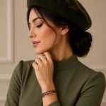 دستبند چرمی با پلاک طلا